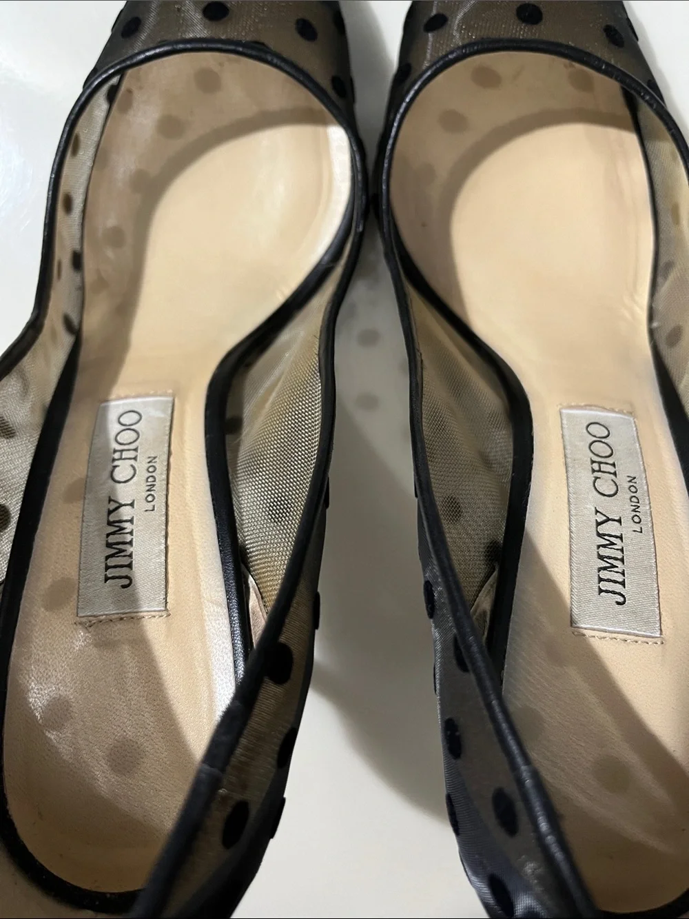 Jimmy Choo Black Polka Dot Mesh Pointed Toe Pumps